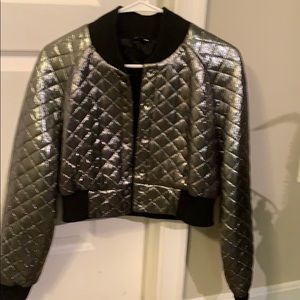 Black & Silver Fashion Nova bomber crop jacket!
